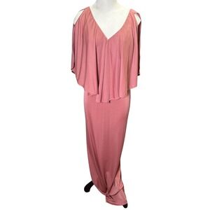 Ursula of Switzerland Maxi Dress Women 11/12 Pink Vintage Capelet V-Neck Column